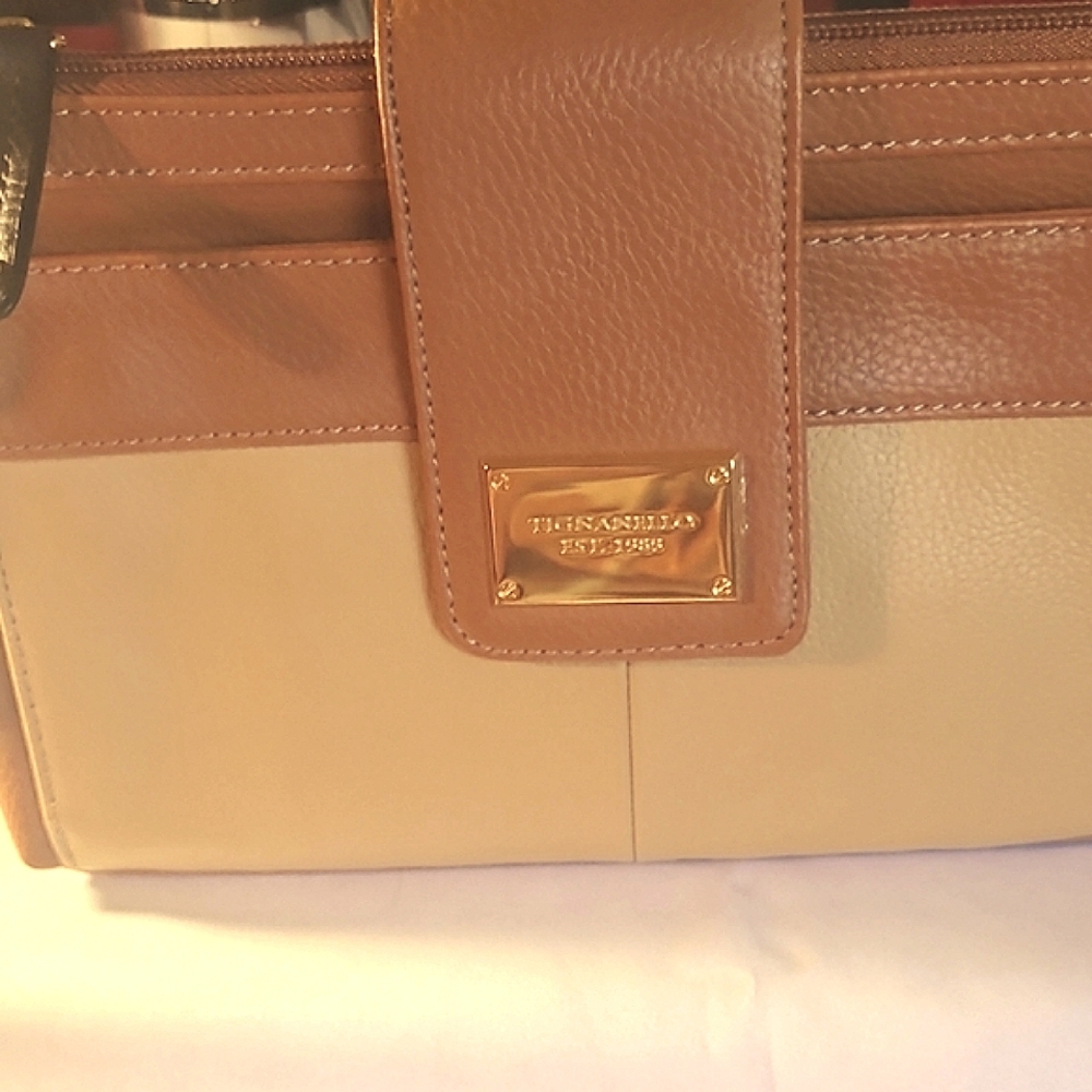 Tignanello Tan and Brown Leather Bag